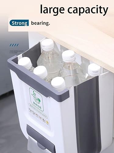 Hanging Kitchen Trash Can,2.6 Gallon Collapsible Waste Bin,Plastic Folding Hang Garbage Can for Cabinet Car Bedroom Bathroom Kitchen Office 11.3 * 10 * 6.9inch,White - Image 6