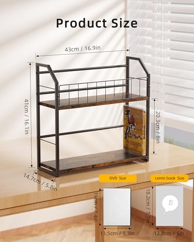 2-Tier DVD Storage Rack, DVD Rack & Video Game Storage for Media Room-Brown - Image 3