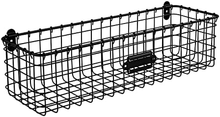 Spectrum Wall Mounted Wire Basket with Label Matte Black, Vintage Wire Basket Wall Mount Organizer for Kitchen Bathroom Laundry Pantry, Durable Steel Wall Mount Storage Basket by Unknown