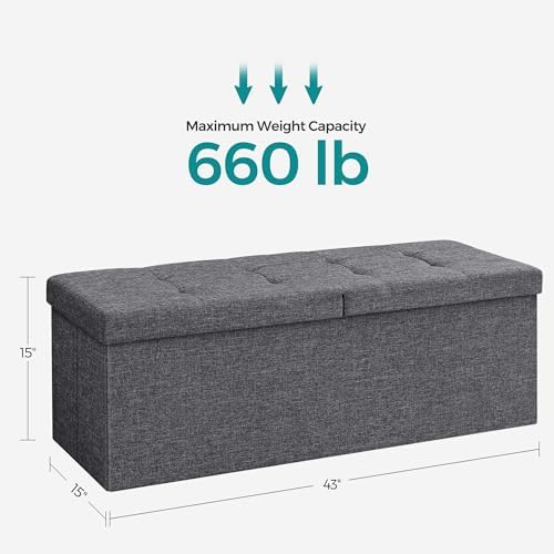 SONGMICS 43.3 Inches Storage Ottoman, Foldable Bench with Flipping Lid - Image 3