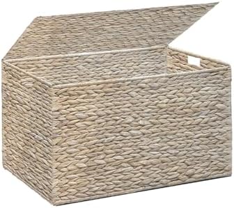 Water Hyacinth Storage Basket with Lid, 17.2 Gallon(65L), White by MOORLITER