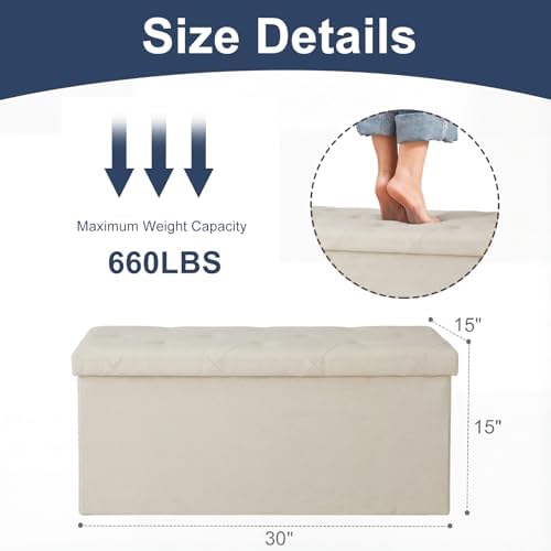 DUMOS 30 Inch Foldable Storage Ottoman Bench, Large Ottoman with Storage - Image 3