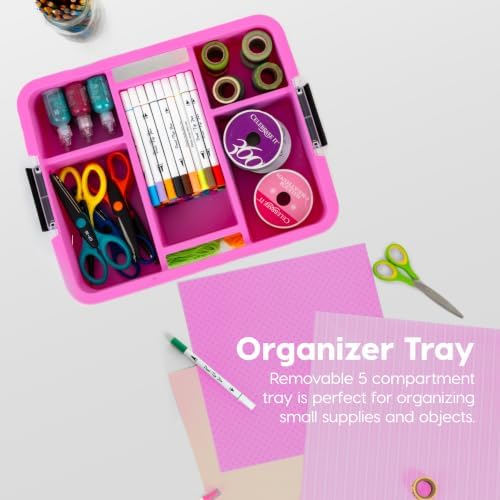 IRIS USA 18 Quart Craft Storage Organizer with Pink Removable Tray - Image 3