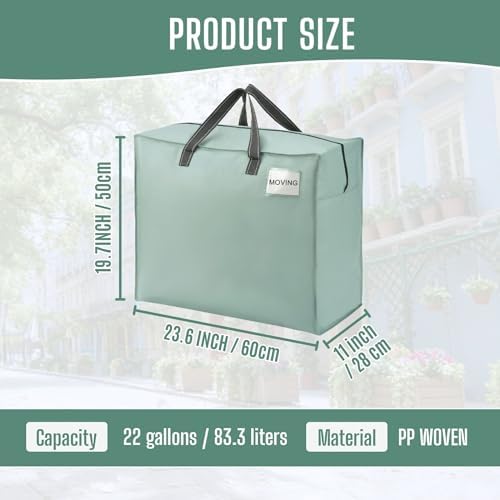 VENO Heavy Duty Moving Bags, Storage Bags, 22 Gallon, Light Green, 4 Pack - Image 3