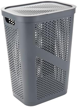 Mind Reader 60L Slim Laundry Hamper, Clothes Basket, Lid, Ventilated, Plastic, Set of 2, Gray - Image 6