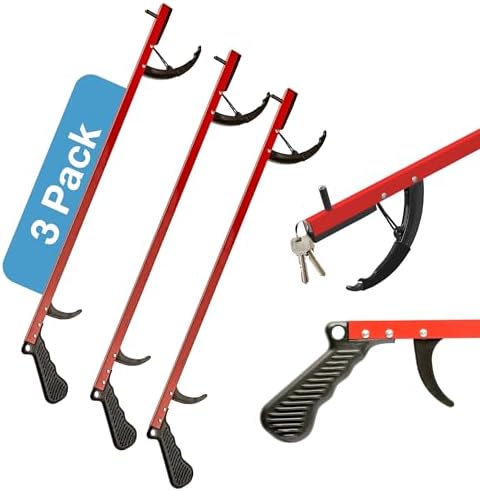 Sammons Preston Reacher, 26" Lightweight Grabber Reacher Tool with Magnetic Tip, Ergonomic Grip & Claw Jaw, Portable Reaching Aid for Seniors, Daily Living & Home Use, Standard Red,3 pack by SammonsPreston