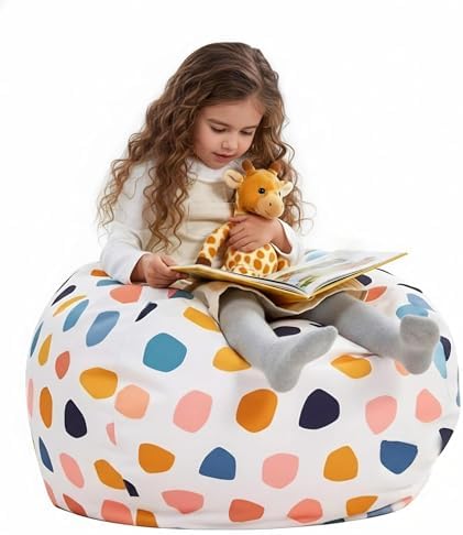 Stuffed Animal Storage Bean Bag Chair Cover Only for Kids Girls Toddler, Large Beanbag Chair Without Filling for Organizing Children Soft Plush Toys by Nobildonna