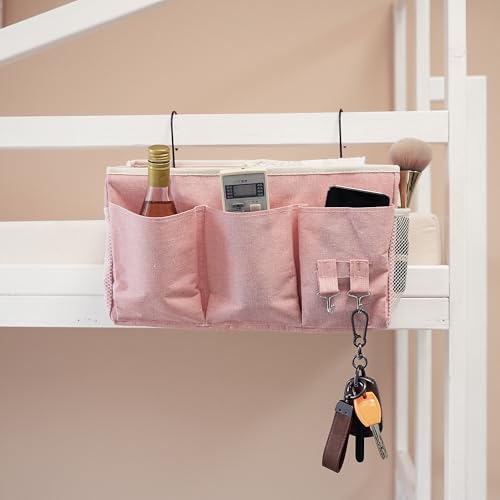 Bedside Caddy, Bedside Hanging Storage Organizer forBunk and Hospital Beds,College Dorm Bed，Can be Placed Glasses Books Mobile Phones(Light Pink) - Image 3