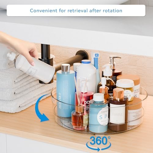 Yieach 4 Pack 12" W Clear Acrylic Lazy Susan Turntable for Cabinet,Refrigerator,Pantry and Kitchen - with Handle - Large Fridge Sauce Condiment Turn Table Organizer,Spinning Round Spice Rack Carousel - Image 5