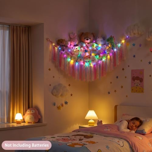 FIOBEE Stuffed Animals Net LED Light Toy Hammock for Kids Bedroom Storage - Image 4