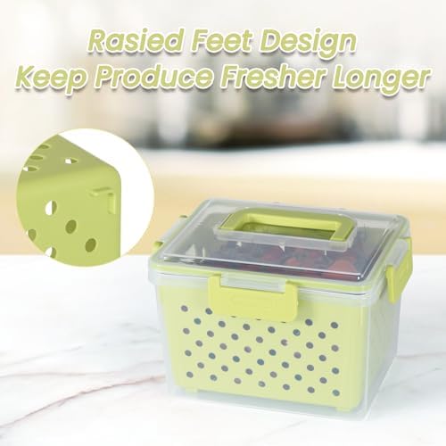 Set of 3 Fruit Storage Containers for Fridge with Removable Colander and Handle Lid, 4.6qt|2.5qt|1qt Dishwasher Microwave Safe, Keep Berry Fresh Longer (Light Green) - Image 4