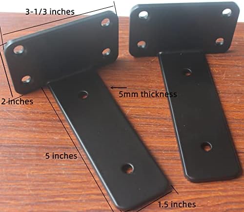 6 Pack - 5 inch Black Hidden L Shelf Bracket (1/5 Inch Thicked) Iron Floating Shelf Brackets Rustic Industrial Metal Brackets for Shelf Support - Image 2