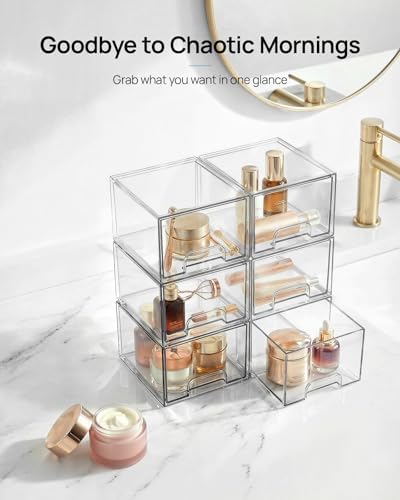 Vtopmart 6 Pack Small Clear Stackable Storage Drawers for Desk, Countertop - Image 3