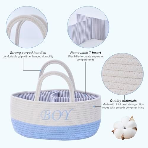 DUHEL Diaper Caddy Organizer, White Blue - Image 3