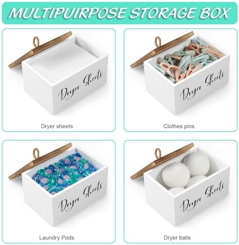 Bivvclaz Dryer Sheet Holder, Wooden Laundry Sheets Container, Laundry Room Organization and Storage for Farmhouse Laundry Room Decor and Accessories, Fabric Sheet Holder, White - Image 4