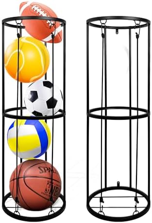 Garage Ball Storage Rack, Wall-Mounted Basketball Holder, Vertical Ball Rack for Soccer Volleyball Football Basketball, Space-Saving Sports Ball Storage Organizer for Garage & Home by BEWITU