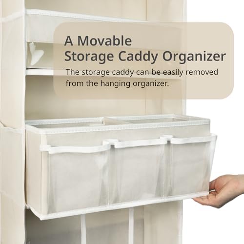 Door Hanging Storage Organizer,with 3 Bins 1 Movable Baby Diaper Caddy,1 Large capacity diaper stacking storage Organizer,10 Side Pockets ,Bedroom Door Storage for Nursery Baby Essentials. (Beige) - Image 2
