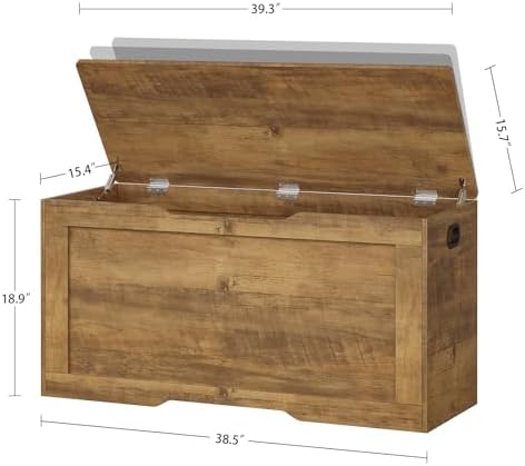 usikey 39.4” Storage Bench, Toy Box with 2 Safety Hinges, Lift Top Storage Chest, Toy Chest for Living Room, Bedroom, Entryway, Honey Brown - Image 3