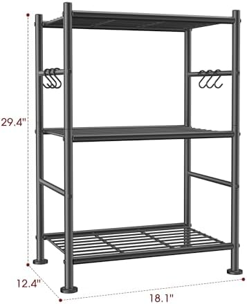 Sakugi Storage Shelves - 3-Tier Large Capacity Shelf Organizer with Hooks, Heavy-Duty Garage Shelving with Leveling Feet, Wobble-Free Rack for Bedroom, Balcony, Garage, 18.1"×12.4"×29.4", Black - Image 3