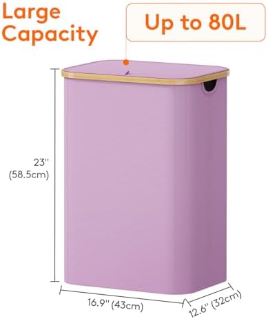 Lifewit 80L Large Laundry Basket with Lid, Removable Bags, Purple - Image 4