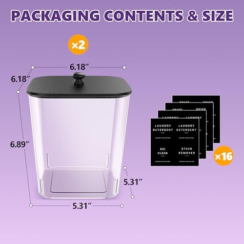 Moforoco 2 Pcs Laundry Pods Container, Clear Laundry Room Organization Containers,Large Detergent Powder Storage, Black Wooden Lids & Labels - Image 2