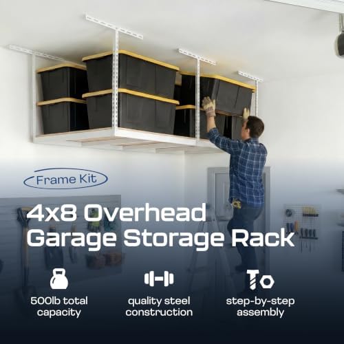 MonsterRax 4x8 Overhead Storage Rack Frame Kit, White, 24”-45” Height - Image 2