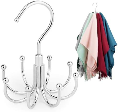 ZEDODIER Scarf Organizer Scarf Hanger for Closet, Rotatable Sturdy Hijab Holder Holds 8 Scarves, Metal Space Saving Closet Organizers and Storage, Silver by ZEDODIER