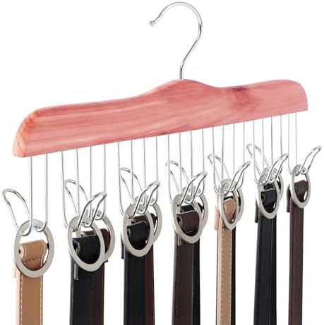 TOPIA HANGER American Red Cedar Wood Belt Hanger, Belt Organizer Rack with 12 Metal Hooks,Closet Organizer for Tank Tops, Ties, Scarves, Neckties (1-Pack) CT13B by TOPIAHANGER