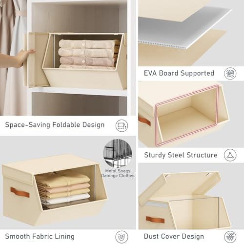 Stackable Closet Organizers and Storage Bins, Open Front Closet Shelf Organizer System With Steel Frame, Clothes Storage Basket Fabric, Collapsible Closet Drawers for Wardrobe, Nursery ,Toy, 6 Pack - Image 5