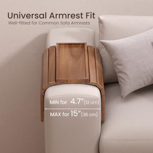 2 Pack Acacia Wood Folding Sofa Arm Tray with Anti-Slip Pad - Image 2