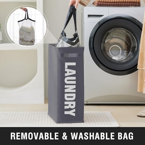 45L Slim Laundry Hamper with Removable Inner Bag & Side Handles, Grey - Image 2