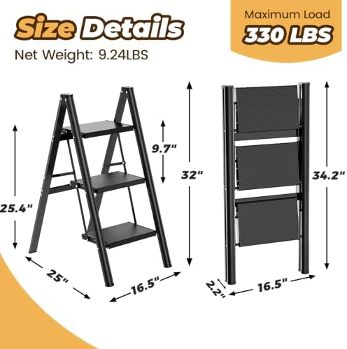 HBTower 3 Step Ladder, Lightweight Aluminum Folding Step Stool - Image 5