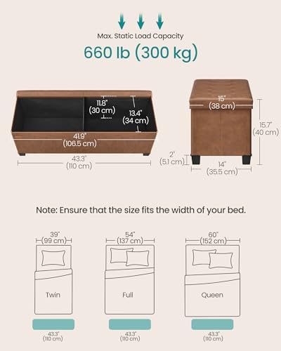 SONGMICS Storage Ottoman Bench with Legs, Flipping Lid, 43.3 Inches - Image 3