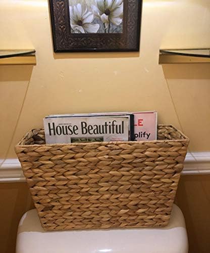Yesland Hand-Woven Narrow Water Hyacinth Holder Wicker Basket, 15.5 x 5.5 x 9.75 Inch Decorative Magazine Storage Basket Bin for Home, Office, Desk - Image 6