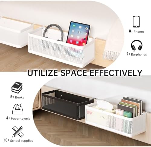 Bedside Caddy Shelf for Bunk Bed, White, L13.78in*W5.12in*H3.94in - Image 4