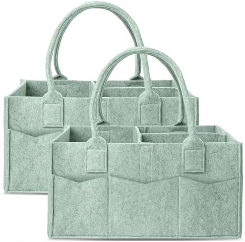 Cute Castle 2 Pack Diaper Caddy Organizer - Portable Baby Caddy Organizer with Handle, Nursery Storage Bin and Car Organizer for Girls, Boys - Baby Gift Basket - Green by Cute+Castle
