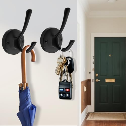 TOFIIGREM Black Wall Hooks Towel Hooks, 3 Pack Coat Hooks Robe Hook Heavy Duty Metal Double Bath Hook Wall Mounted, Hand Towel Hooks for Entryway Bathroom Kitchen Closet Garage - Image 5