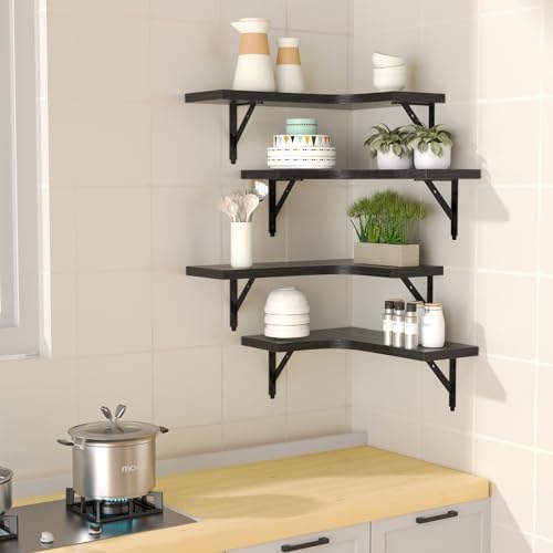 ROMGUAR CRAFT Corner Floating Shelves Wall Mounted Set of 4, Black - Image 2