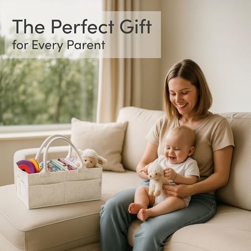 PUTSKA Baby Diaper Caddy Organizer, Felt Nursery Basket, White, Large - Image 7