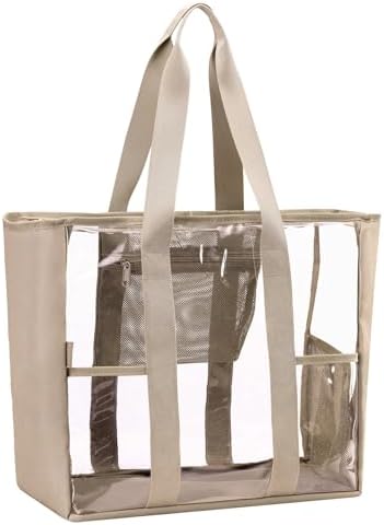 BORMELUN Large Clear Bag Tote for Work Concerts Stadium approved Heavy duty Transparent See Through Purse with mesh pockets by BORMELUN