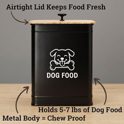 Metal Dog Food Container 5-7lb, 25 Cup w/ Airtight Bamboo Lid, Metal Handle - Image 2