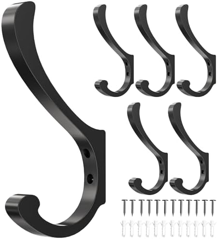 Large Coat Hooks Wall Mount,Heavy Duty Wall Hooks for Hanging, Black 6 Pack by jockcaras