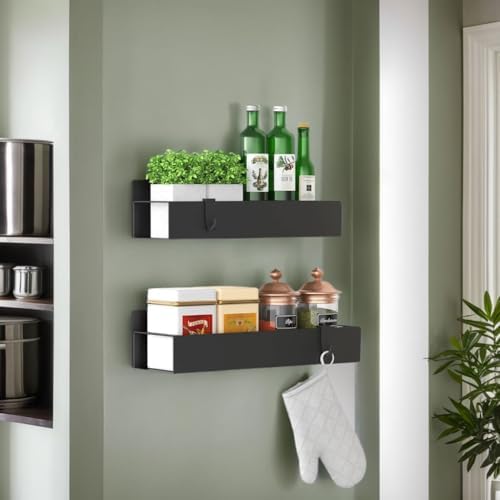 2 Pack Magnetic Spice Storage Rack Organizer for Refrigerator and Oven, Moveable Magnetic Spice Organizer, Black Metal Strong Magnetic Shelf for Fridge and Microwave Oven - Image 5