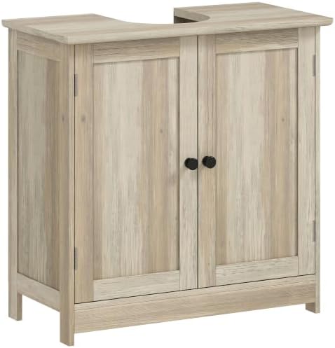 HOMCOM Under Sink Bathroom Cabinet with 2 Doors, Shelf, U-Shape, Oak by HOMCOM