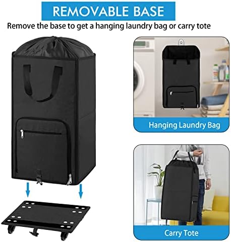 Bukere Laundry Hamper with Wheels, Large Rolling Laundry Basket with 4 Casters and 2 Handles, Collapsible Freestanding Wheeled Laundry Bag for Clothes, Laundry Room, Bathroom Midnight Grey - Image 4