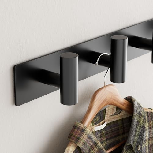 Black Wall Mounted Coat Rack – 5 T-Shaped Hooks on 16.5" Rail, (2 Pack) - Image 4
