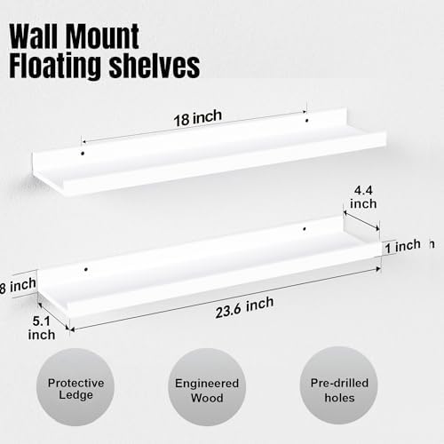 Boswillon Floating Shelves Set of 2, Long Wall Shelf with Lip, 24in, White - Image 3
