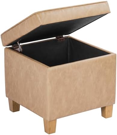 HomePop 18" Square Tufted Storage Ottoman - Sand Faux Leather - Image 6