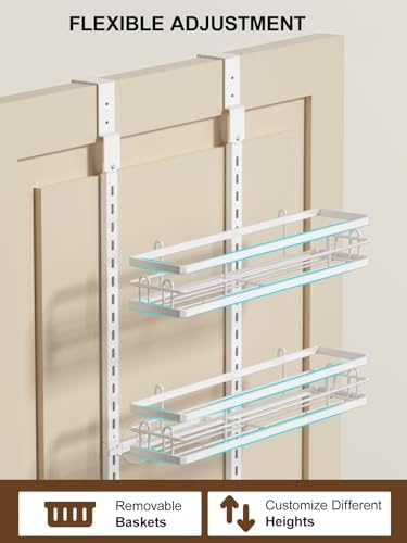 Delamu Over the Door Pantry Organizer, 6 Tier Pantry Door Organizer with Adjustable Basket, Door Spice Rack Seasoning Organizer, Metal Hanging Pantry Organizers and Storage for Kitchen,15.3" White - Image 6