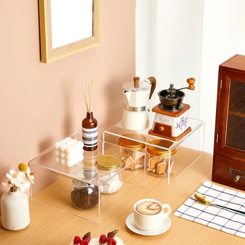 RattanView 2 Pcs 9 x 9 x 4.5'' Clear Square Acrylic Shelf Riser, 5mm Thick - Image 4